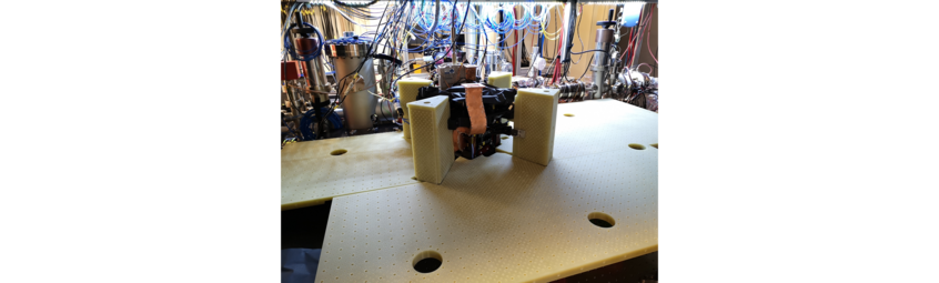The breadboards around the science chamber before any optics are installed. The breadboards around the science chamber before any optics are installed.
