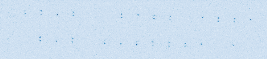 Image of single atoms in dipole traps, representing individual qubits.